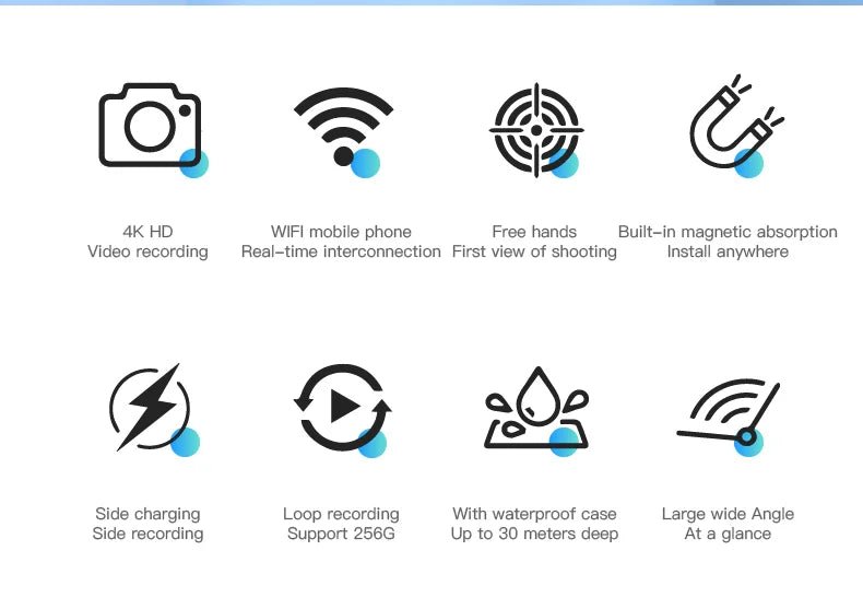 POV Magnetic Sports Camera 4K 30M Waterproof 2.4G Wireless WiFi Motorcycle Mini Small Action Body Video Vlog Cameras Helmet Bike - Tinyhug